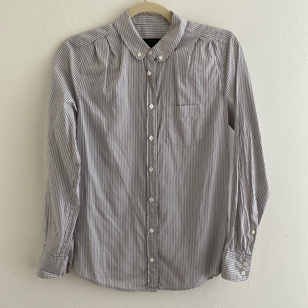 NWOT JCrew silk striped top size 00 grey and white top